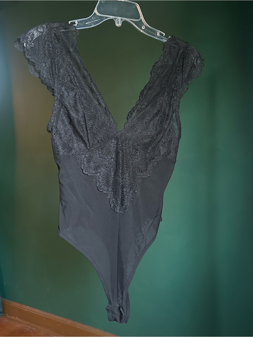 Bozzolo Black Lace Plunge V-Neck Bodysuit